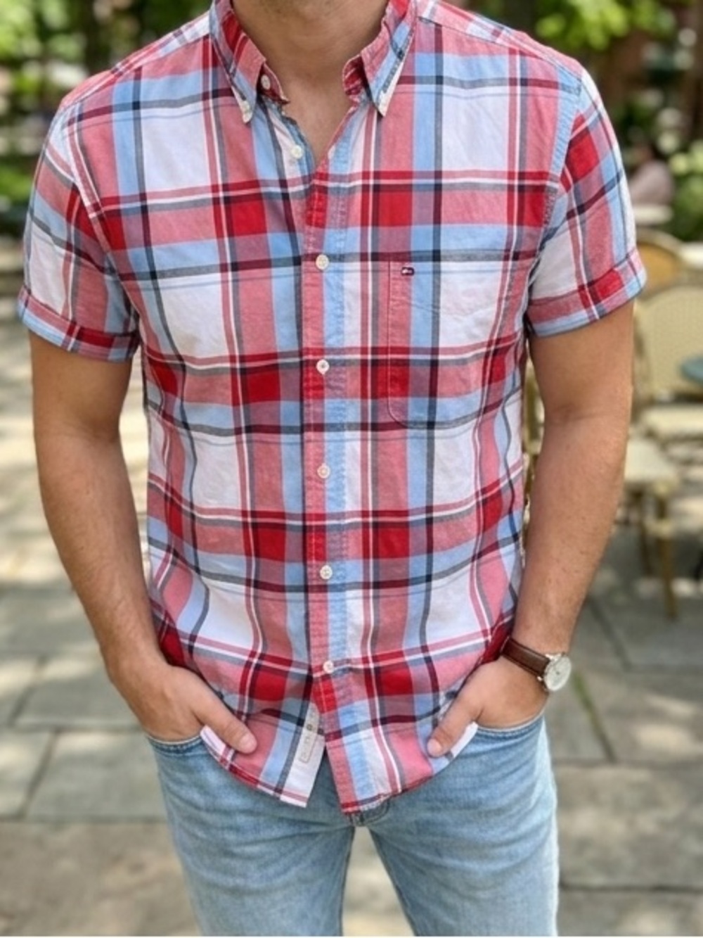 Tommy Hilfiger Men’s Classic Fit Plaid Shirt – Size Large